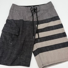 O'Neill Board Shorts Striped Cargo Pocket Size 28 Gray Black Surf Swim Trunks