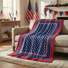 Horaldaily 4th of July Flannel Blanket Throw, Patriotic Memorial Day Independenc