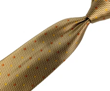 BRIONI Tie 100% Silk  Gold Orange Yellow Circles Satin Glossy Italy