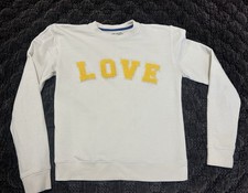 Tory Sport LOVE Graphic Embroidered Pullover Crewneck Sweatshirt White XS Cotton