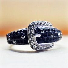 Size 8, Signed AU two tone Sterling silver 925 silver belt ring with cluster cz