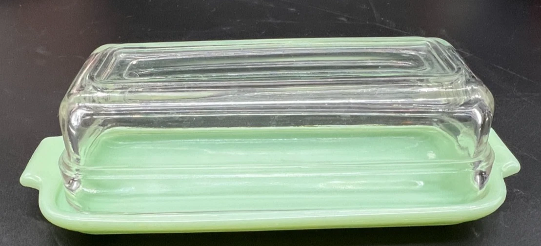Jadeite Jadite Oven Fireking Ware Butter Dish with Clear Lid