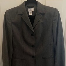 Ann Taylor Loft Petites Blazer Jacket Black White Micro Check Wool Blend 0P