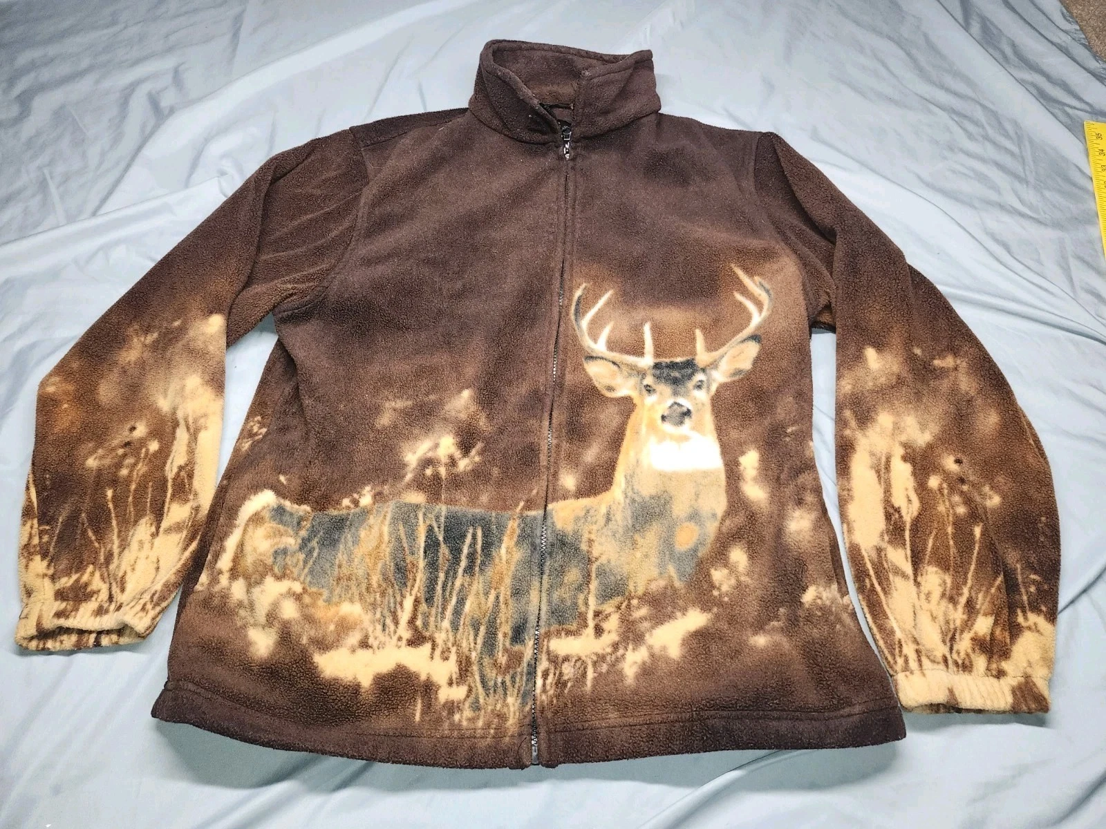 WildKind AOP deer Full Zip Soft Fleece Jacket Size Large L Pockets Brown
