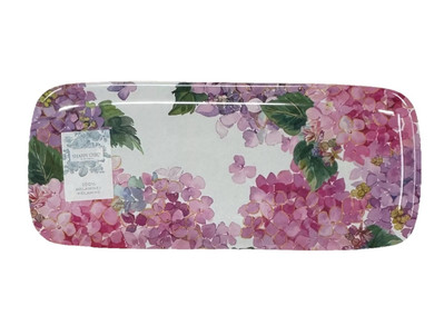SHABBY CHIC Pink Hydrangea Spring Floral Melamine Serving Tray Platter 14x6 NEW