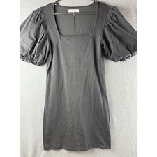 FRAME Puff Sleeve BLACK Organic Cotton Light Black A-Line Dress Sz Med