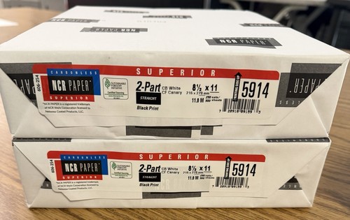 2 Reams of 5914 Straight Collated 2 Part 8.5" x 11", Carbonless Paper