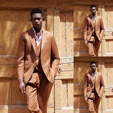 3Pcs Men's Suits Business Tuxedos Brown Wedding Groom Blazer Prom Party Jacket