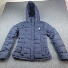 Abercrombie  Fitch Kids Puffer Coat Down Filled Size Large Navy Blue Hooded