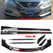 Glossy Black Look Red Front Lip Chin Bumper Side Skirt For Nissan Maxima Uni