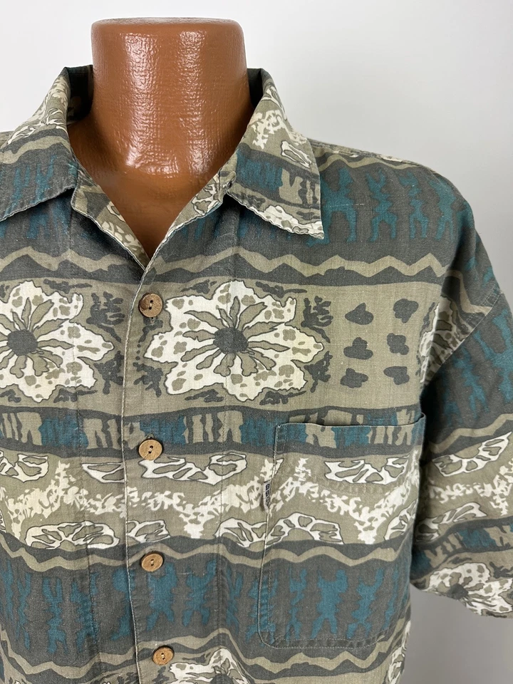 Camisa Hawaiana De Colección Años 90 Bugle Boy Hombres XL Talla Grande Tribal Floral Geométrica Rayas Foto 2 de 4