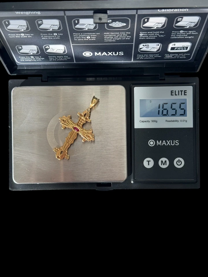 Подвеска в виде креста серафимов желтое золото 14 карат - Изображение 3 из 3