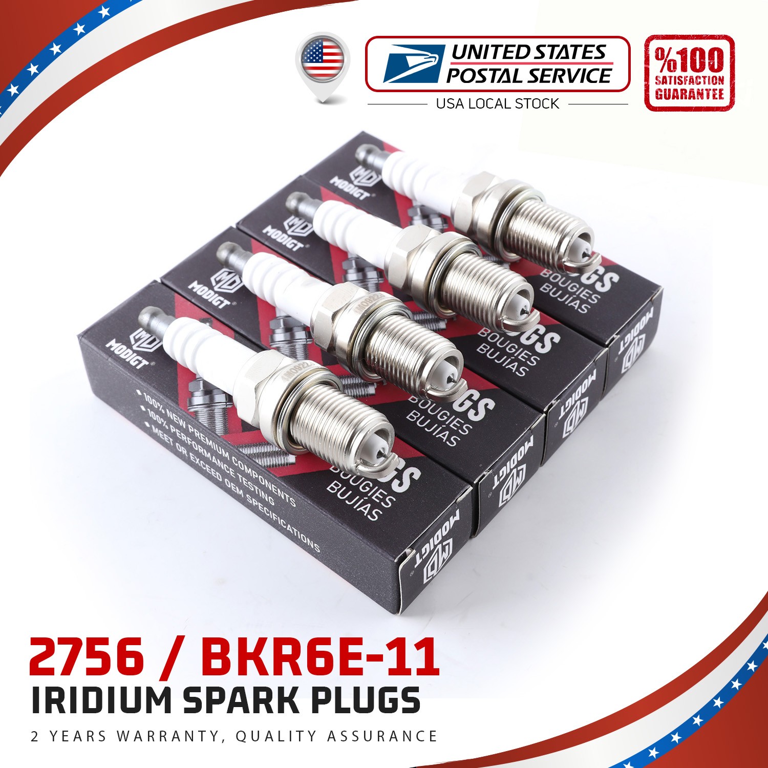 Set of 4PCS For NGK 2756/BKR6E-11 NGK OEM Power Performance Resistor Spark Plugs