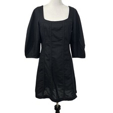 Banana Republic Factory Womens Linen Blend Square Neck Mini Dress Sz 8 Black