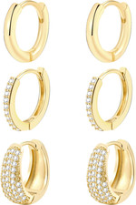 Gold Huggie Hoop Earrings Set for Women, 14K Gold Plated Trendy Hoops for Multip