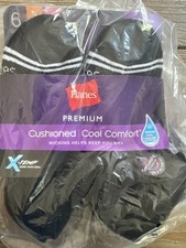 2 Hanes Women's Striped Cushioned Socks 6 pack No Show Black/White/Gray Size 5-9