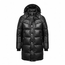 Cappotto lungo puffer uomo pelle nero con cappuccio - cappotto parka invernale vera pelle