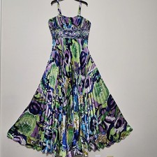 Women's Dress A-Line Fit & Flare Sleeveless Sweetheart Pleated Multicolor Lined