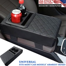 Universal Car Center Console Armrest Box Cushion Cup Holders Faux Leather Black
