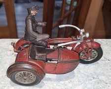 Hubley Cast Iron Indian Police Motorcycle Sidecar All Original Antique 9" 2