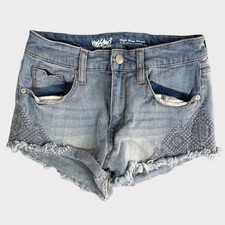 Mossimo High Rise Shorts 4 27 Blue Denim Jean Cut Off Pockets Zip Buttons