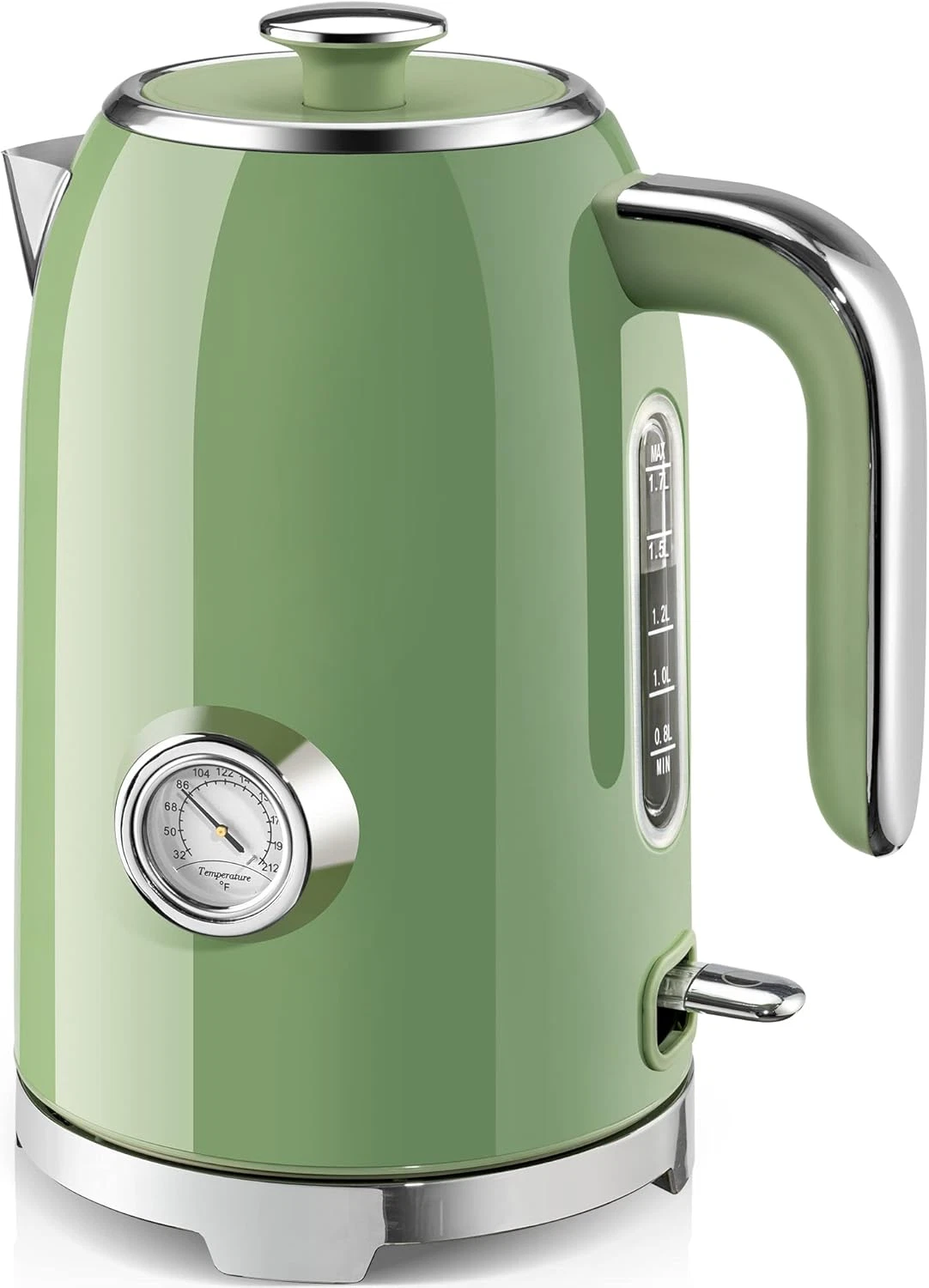 Electric Kettle 57Oz 1500W Stainless Steel Fast Boil w/ Thermometer Green