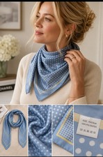 Blue Polka Dot Square Scarf 70x70cm Satin Feel Neck Hair Bag Scarf Wrap