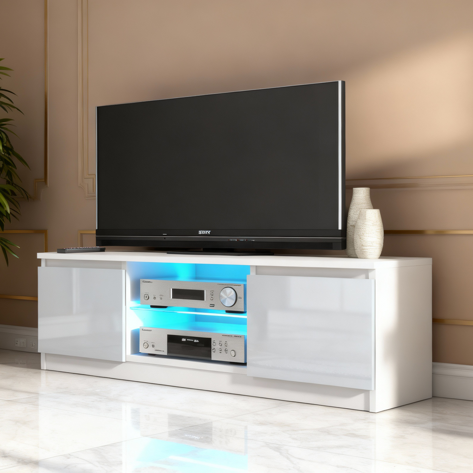 TV Unit Sideboard Cabinet TV Stand White Grey LED Media Storage Console 120cm