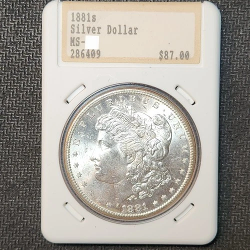 1881-S Morgan Silver Dollar - Vintage Hannes Tulving Holder, BU UNC Slab-8178D