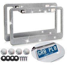 2pcs Bling License Plate Frame Glitter Crystal Sparkling Rhinestone Diamond Caps