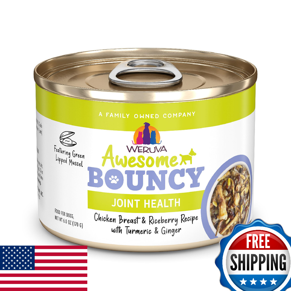 Weruva Awesome Bouncy Wet Dog Food, Chicken & Brown Rice, 6oz Can (Pack of 8)