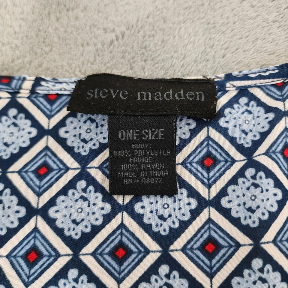 Steve Madden OSFM Ligero Abierto Patrón Geométrico Flecos Kimono Azul Blanco Foto 3 de 4