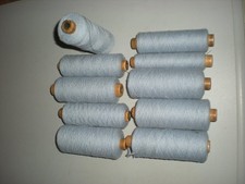 10 bobines de fil coton bleu clair filature mercerie usine déco support bois