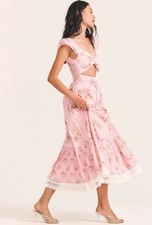 LOVESHACKFANCY Emeka Cotton Maxi Tie Front Gingham Floral Dress Revolve M $495