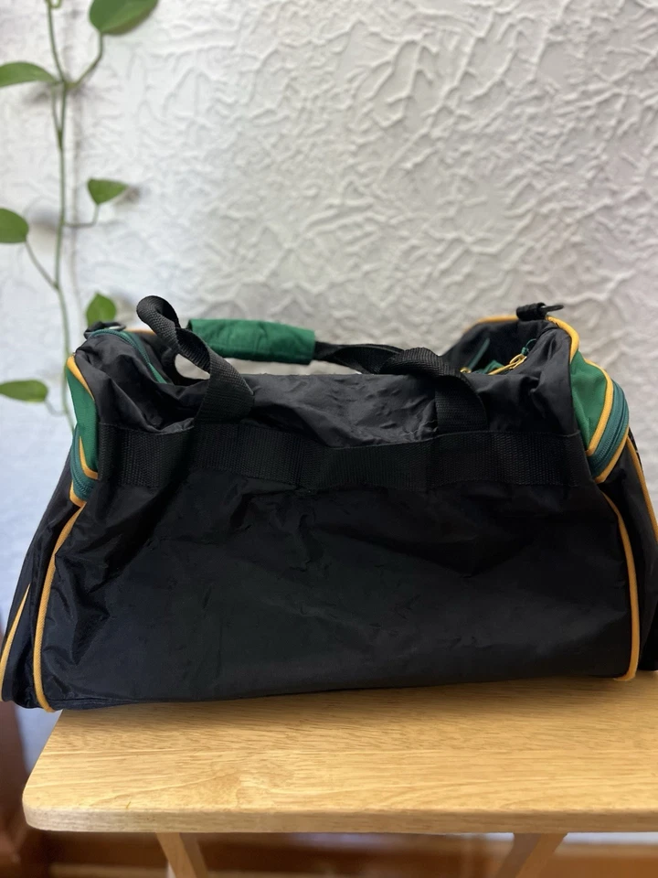Bugle Boy Green Duffel Bag with Yellow Trim and Multiple Zipper Pockets - Image 4 of 4