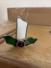 Vintage Stained Glass Christmas Candle With Holly Window Art-unsure Of Material