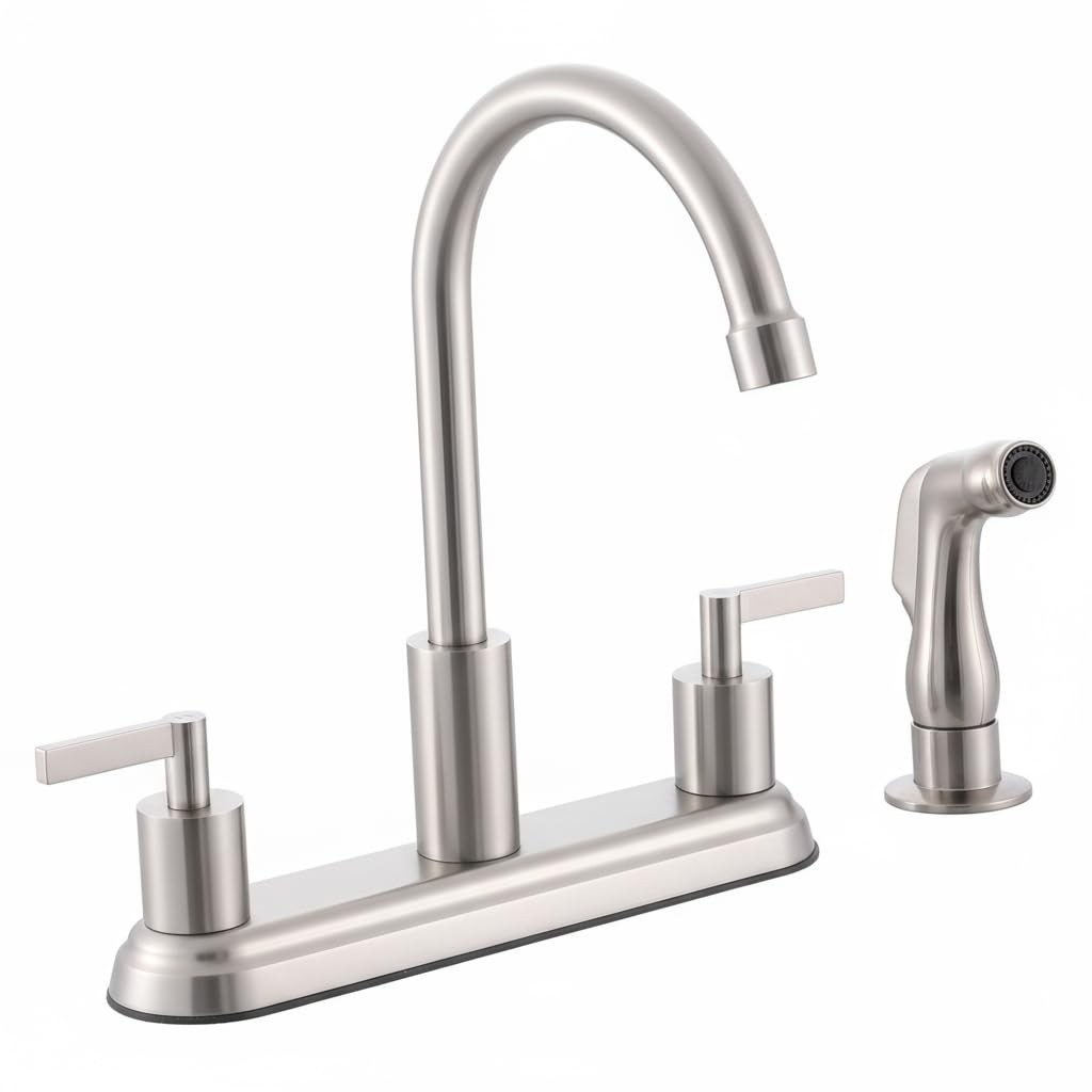 3 or 4 Hole 2 Handle Kitchen Faucet Brushed Nickel, 4 Hole K