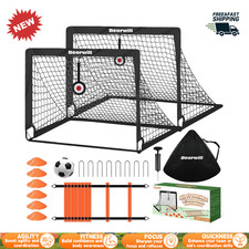 4x3ft Kids Soccer Goal Set of 2 Backyard Training Equipment Ball Ladder Cones