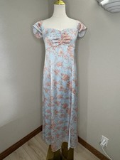 American Eagle Midi/Maxi  Dress Womens Medium Blue Pink Floral Ruched Bust Silky