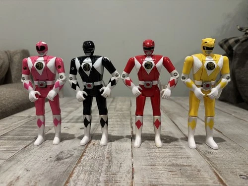 4 Vintage 1993 Bandai Mighty Morphin Power Ranger MMPR Flip Head 5" Figures