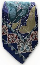 Chez Roffe New York Tie Boho Vtg Artsy Southwestern Paisley Floral Dots Silk EUC