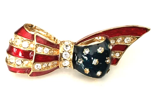 Vintage Brooch Pin SIGNED CAROLEE USA Bow Rhinestone Gold tone Jewelry lot y