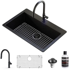 Karran USA QT812KKF350 Quartz QT 33" Drop In Single Basin Quartz - Black / Matte