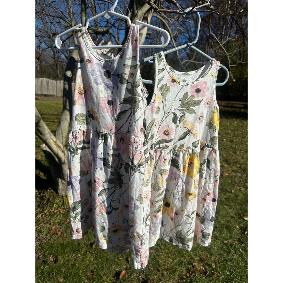 H&M 儿童秋千连衣裙套装 (8) | 背心连衣裙,独角兽,热带,花卉 | 尺寸 6-8 — 第 3/4 张图片