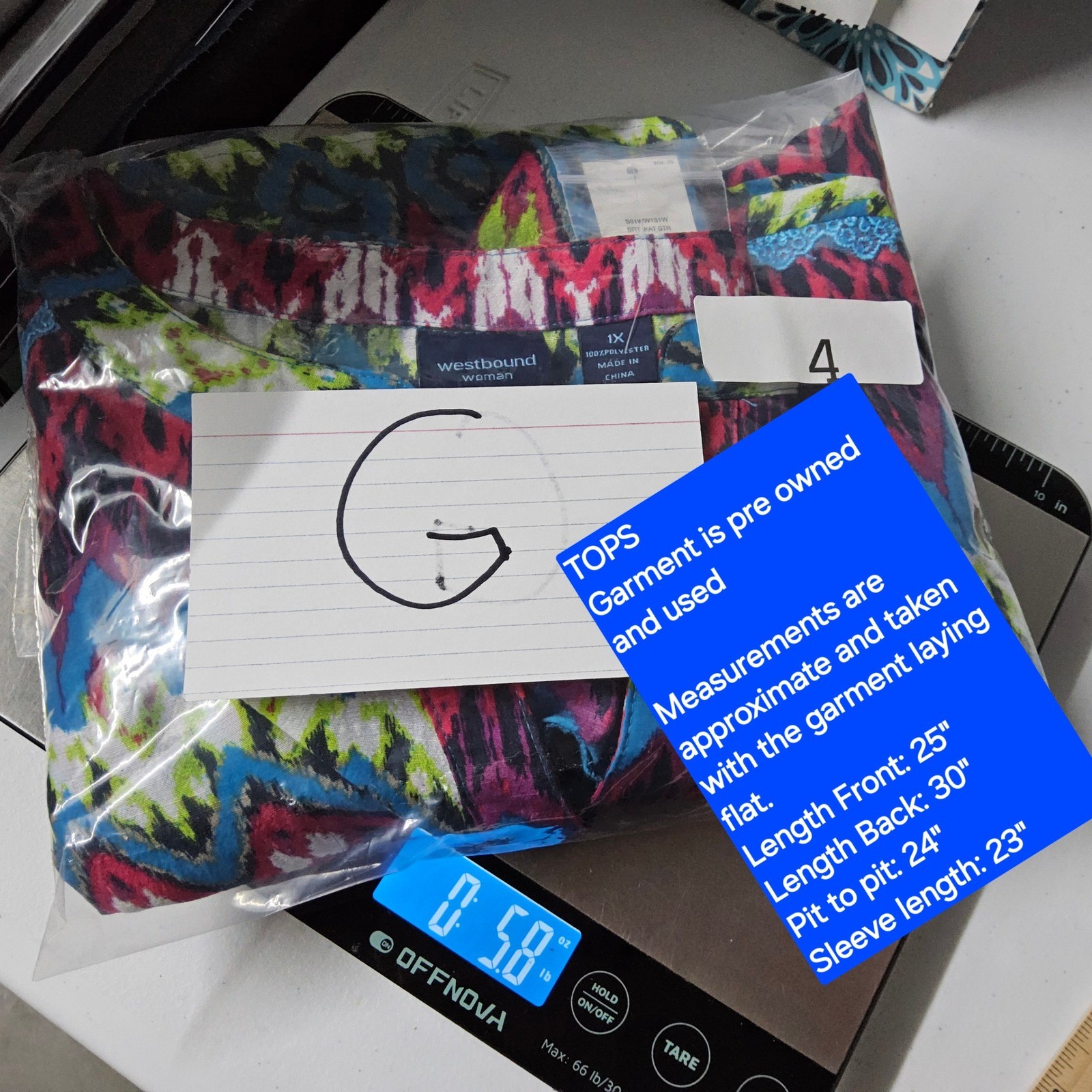 Westbound Woman Blouse Button Down Long Sleeve Colorful Print Top 1X