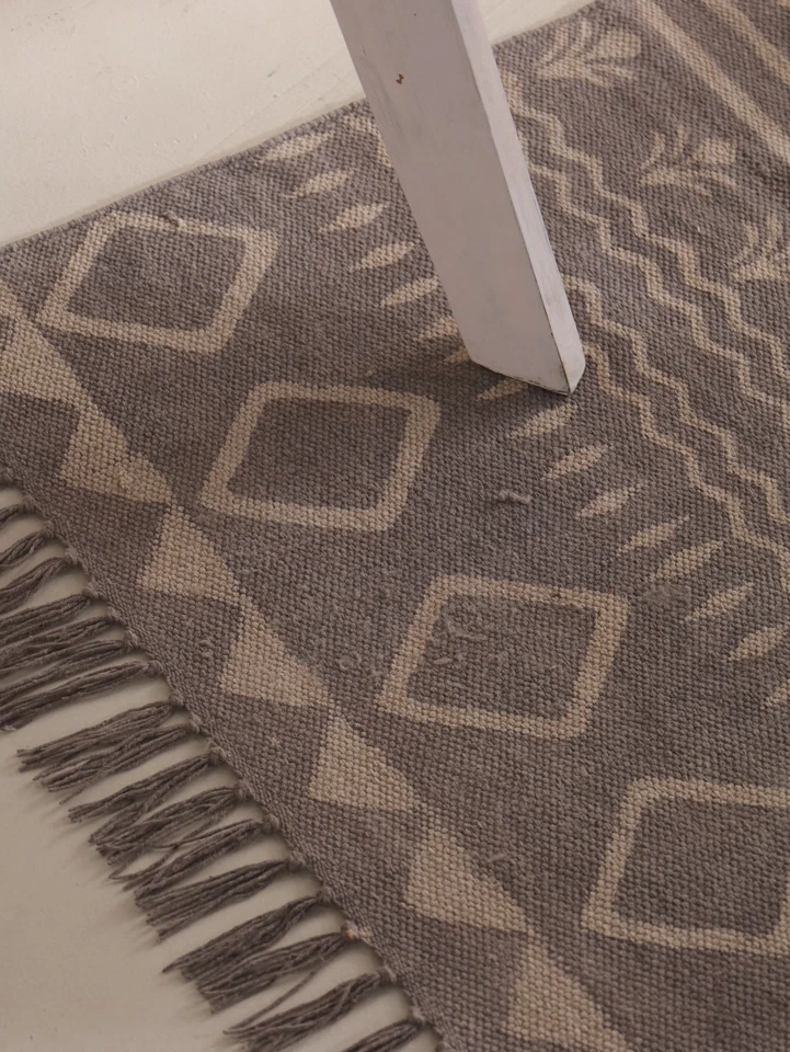 Moroccan Style Cotton Rug Hand Block Printed Bedroom Kitchen Decor Area Carpet - Image 3 of 4