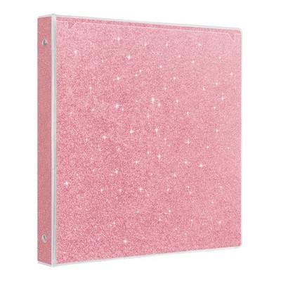 3 Ring Binder, 1 Inch Round Rings, 300 Sheet Capacity, View, Glitter Pink