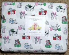 NIP CYNTHIA ROWLEY Christmas Dogs Puppy Queen 4 Piece Sheet Set