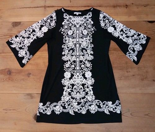 Studio One NY Womens Petite PL Mini Dress Flare 3/4 Sleeve Floral Shift Boho