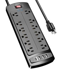 Power Strip, Surge Protector with 12 Outlets and 4 USB Ports, 6 Feet Extensio...